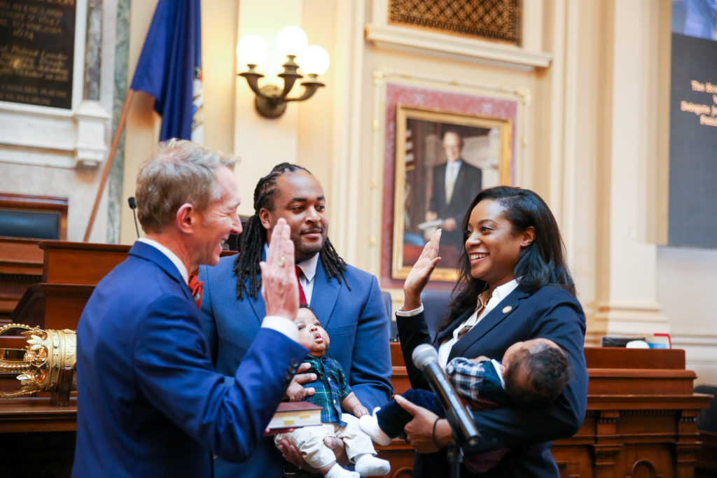 Jennifer Carroll Foy being sworn in as delegate in 2017